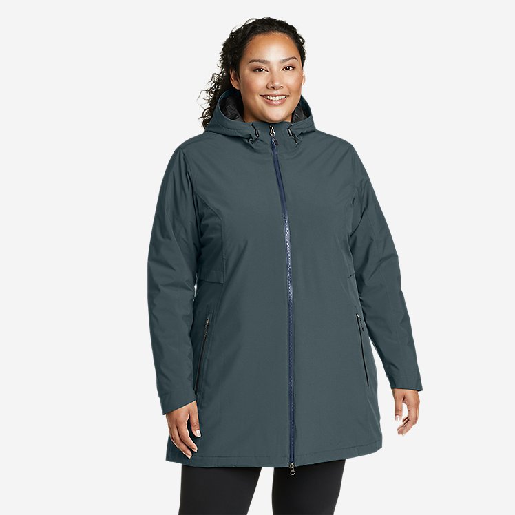 Eddie Bauer Plus Size Women's Cloud Cap Stretch Insulated Trench Coat - Grey