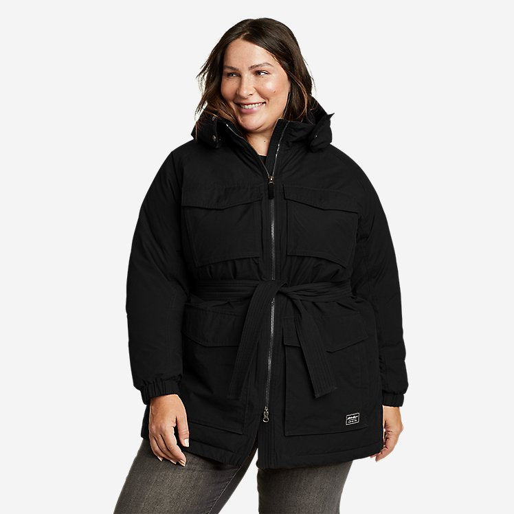 Eddie Bauer Plus Size Women's Willamette Belted Parka Jacket - Black