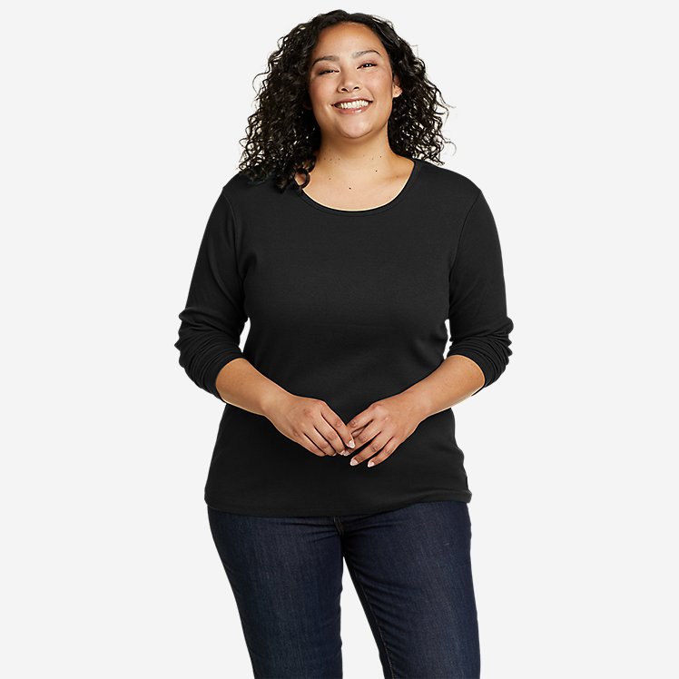 Eddie Bauer Plus Size Women's Essentials Ribbed Crew Long-Sleeve Shirt - Black