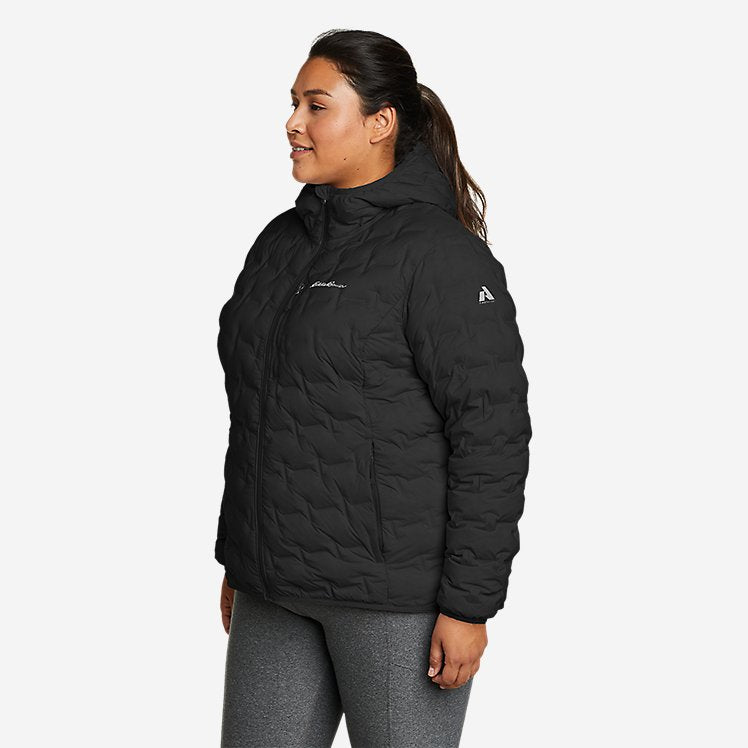 Eddie Bauer Reef Women's MicroTherm FreeFuse Stretch Down Hooded Puffer Jacket - Black