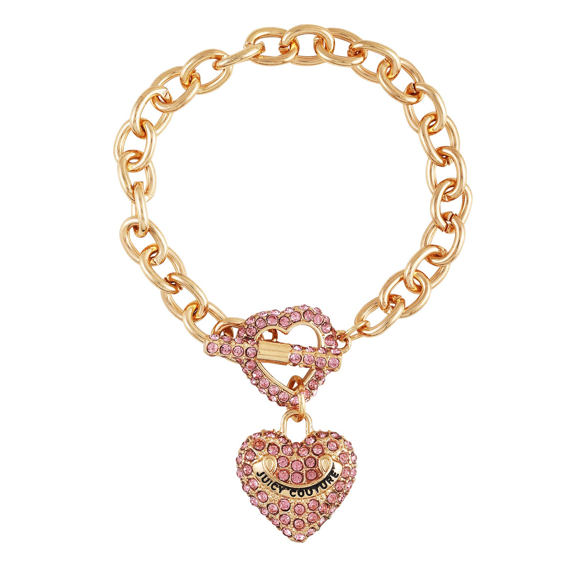 Juicy Couture Bling Heart Pendant Charm Bracelet Gold