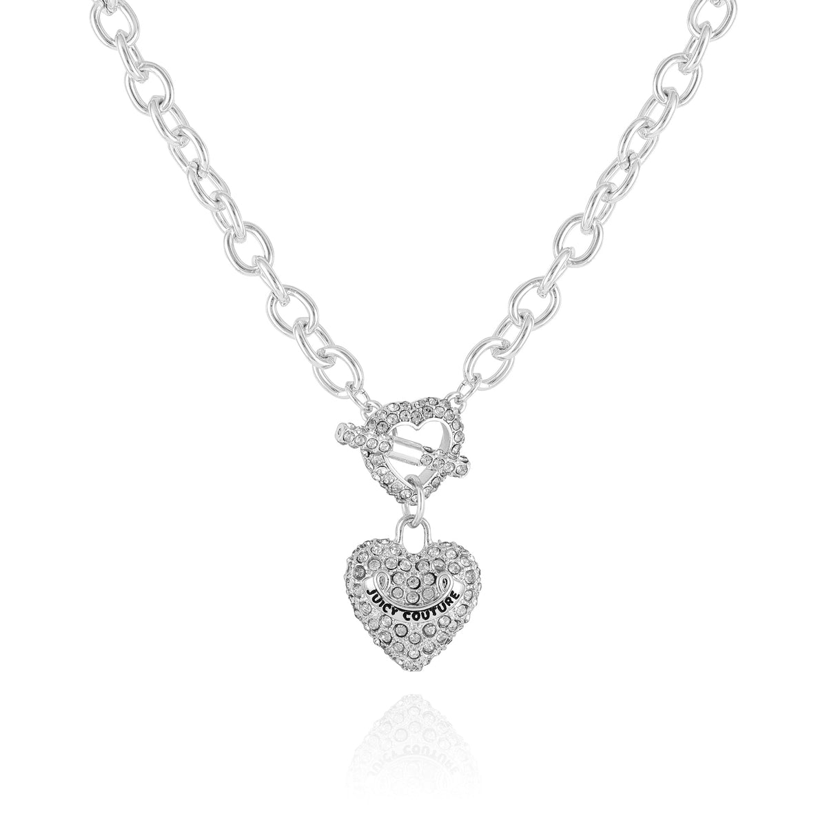 Juicy Couture Bling Heart Pendant Charm Necklace Silver