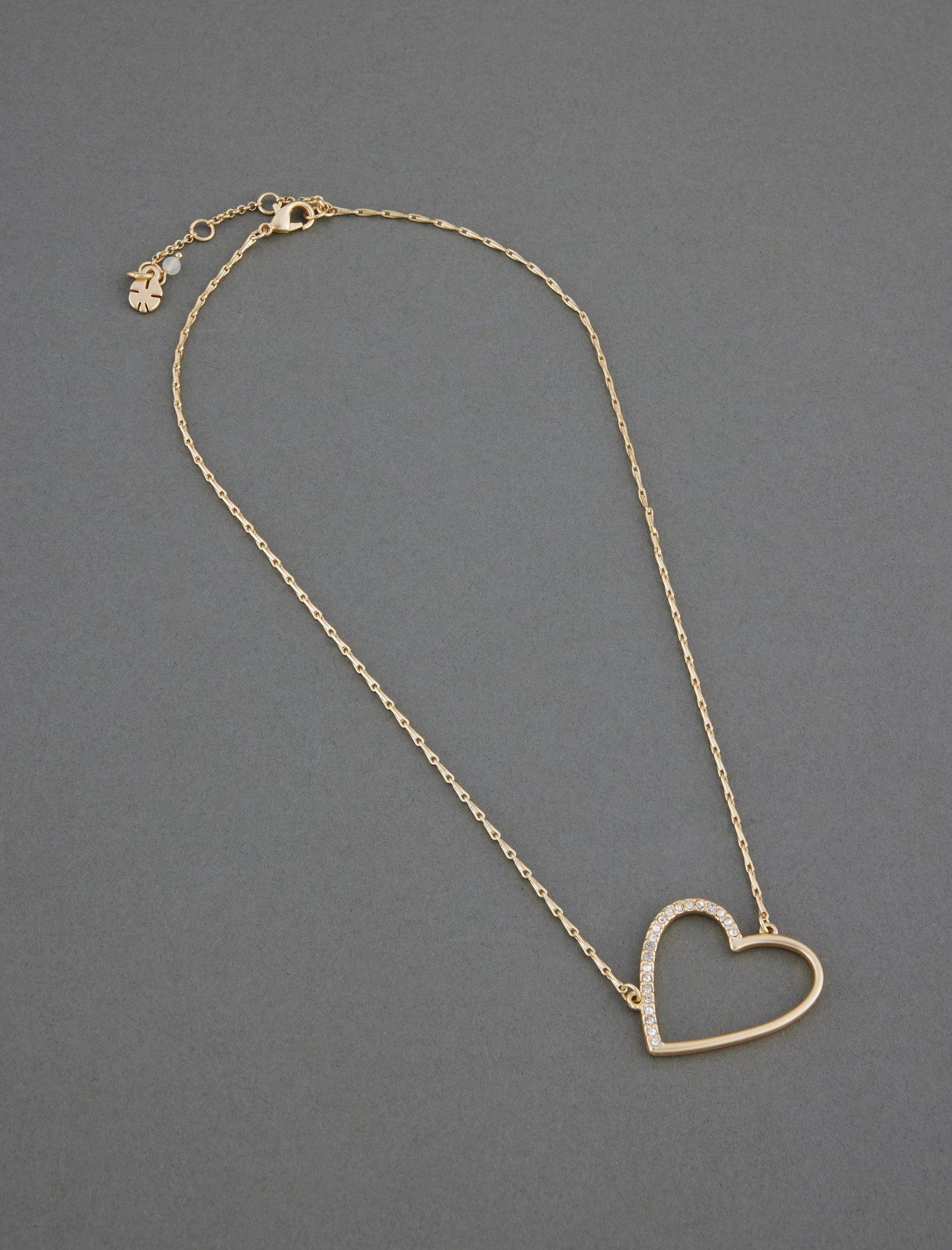 Lucky Brand Pave Open Heart Pendant Gold