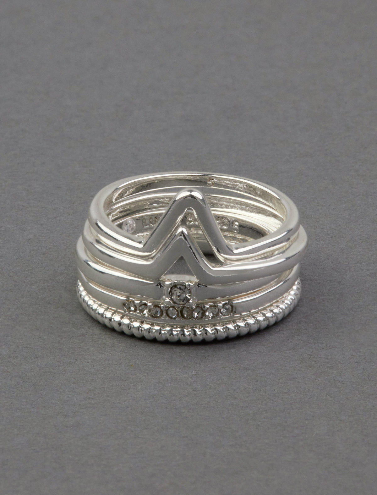 Lucky Brand Pave  Tone Ring Stack - Women's Ladies Accessories Jewelry Rings Silver