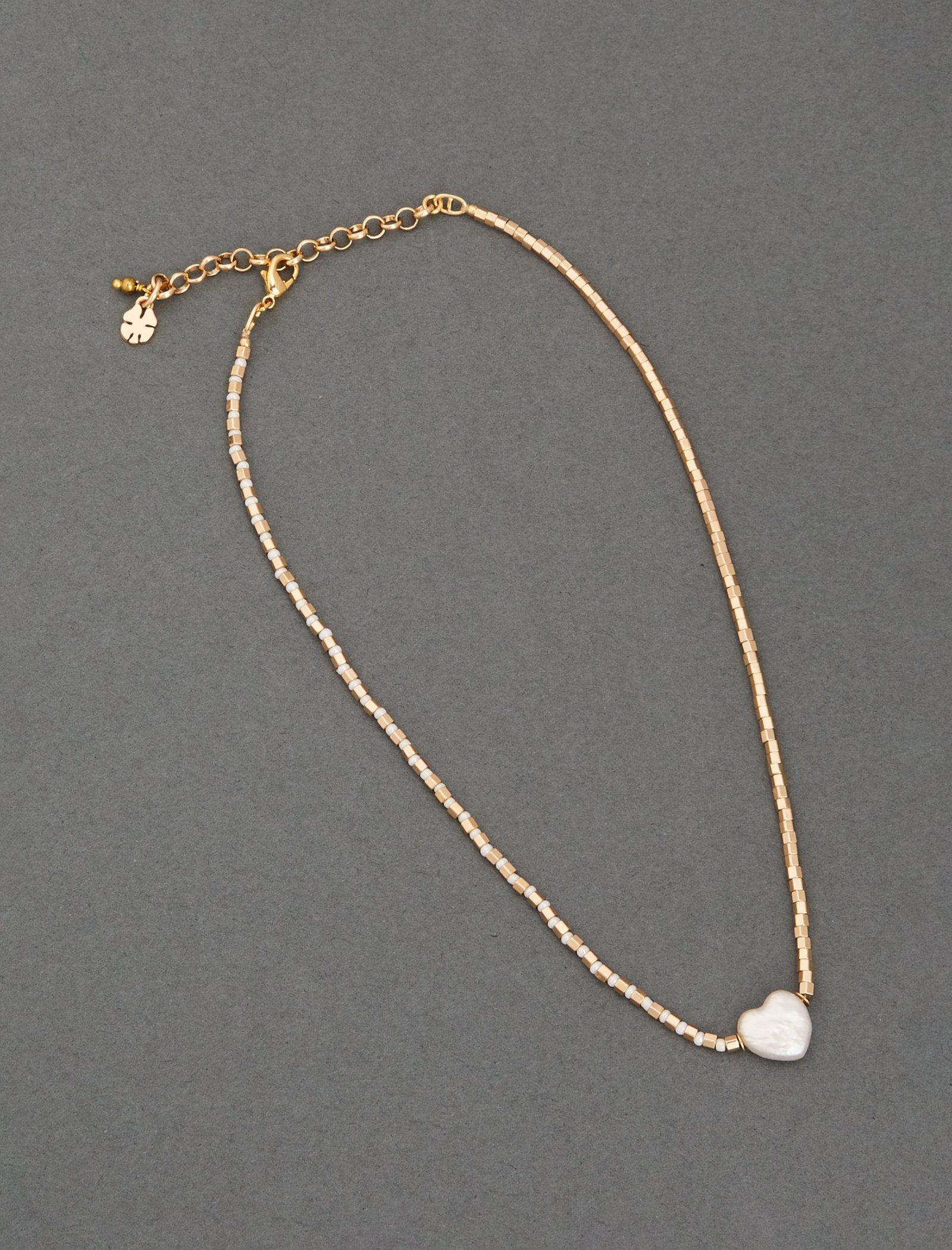 Lucky Brand Pearl Heart Choker Necklace Two Tone