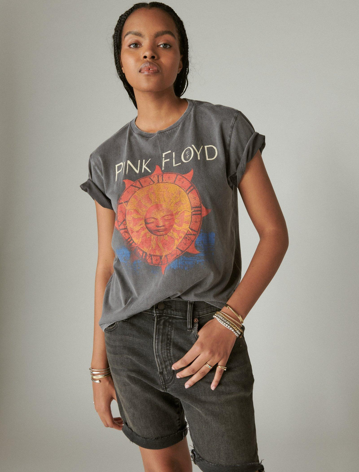 Lucky Brand Pink Floyd Sundial Boyfriend Tee Nine Iron