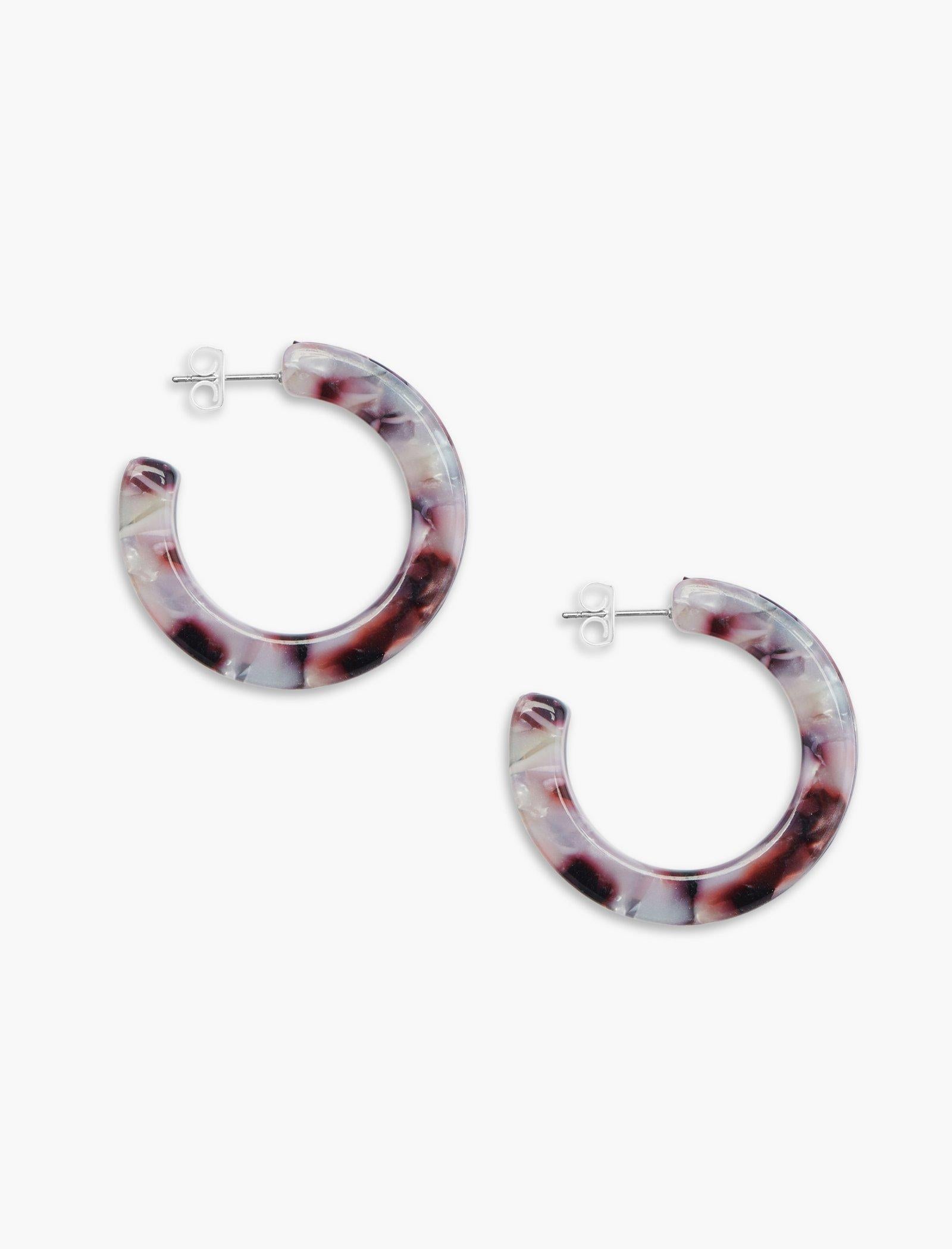 Lucky Brand Pink Midi Tortoise Hoop Earrings Silver