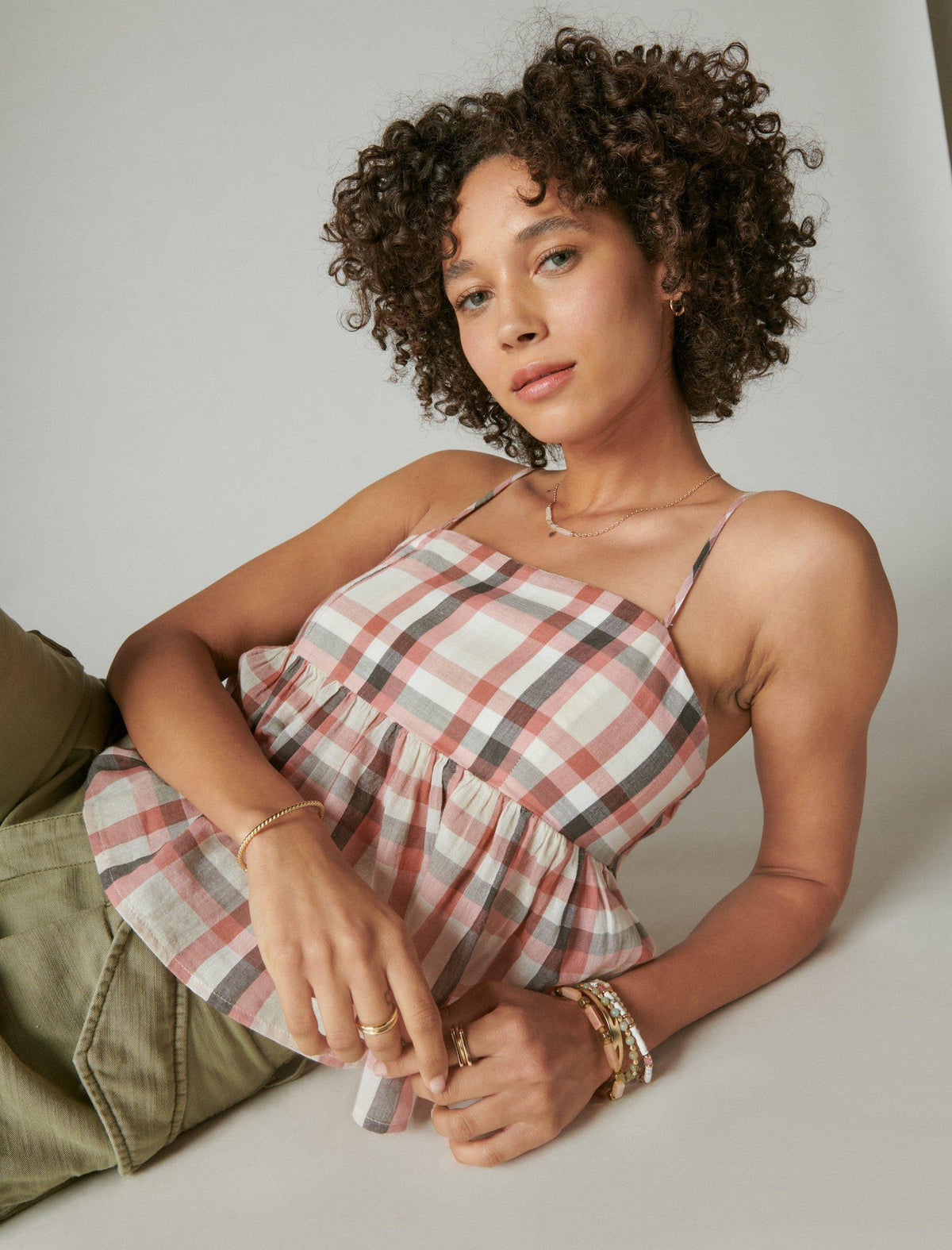 Lucky Brand Plaid Babydoll Tank Rust Plaid