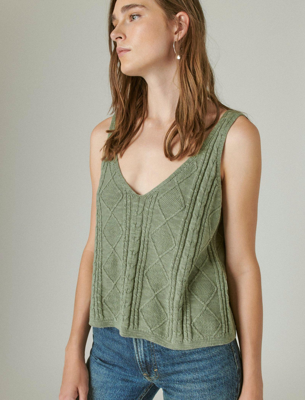 Lucky Brand Pointelle Crop Tank Sea Spray