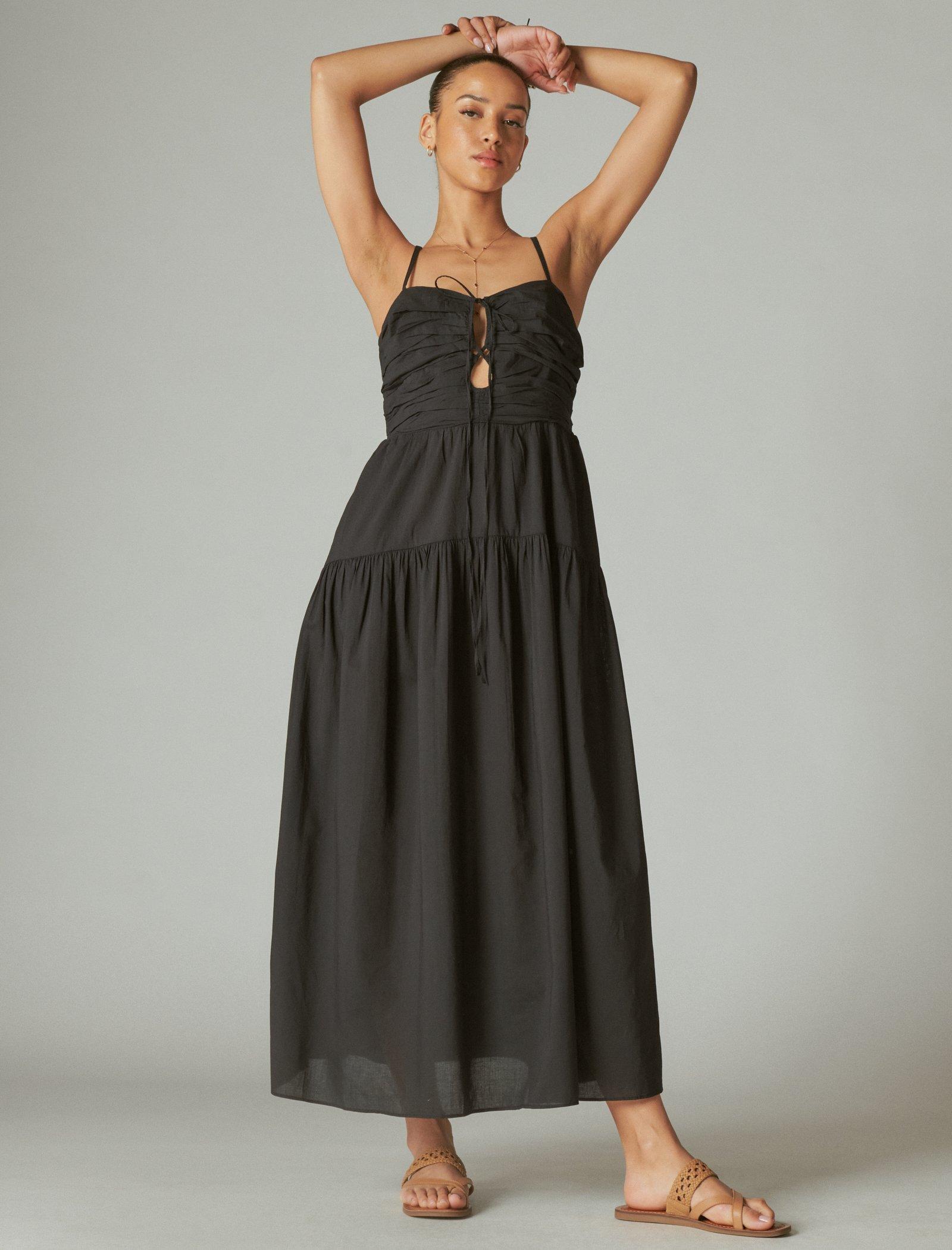 Lucky Brand Poplin Cutout Maxi Dress Caviar