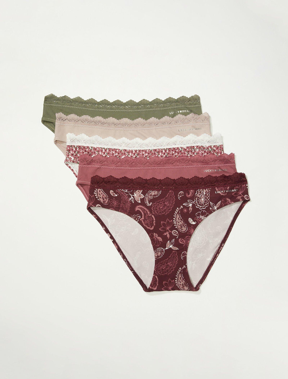 Lucky Brand Pretty Paisley Lace Bikini 5 Pk Light Red