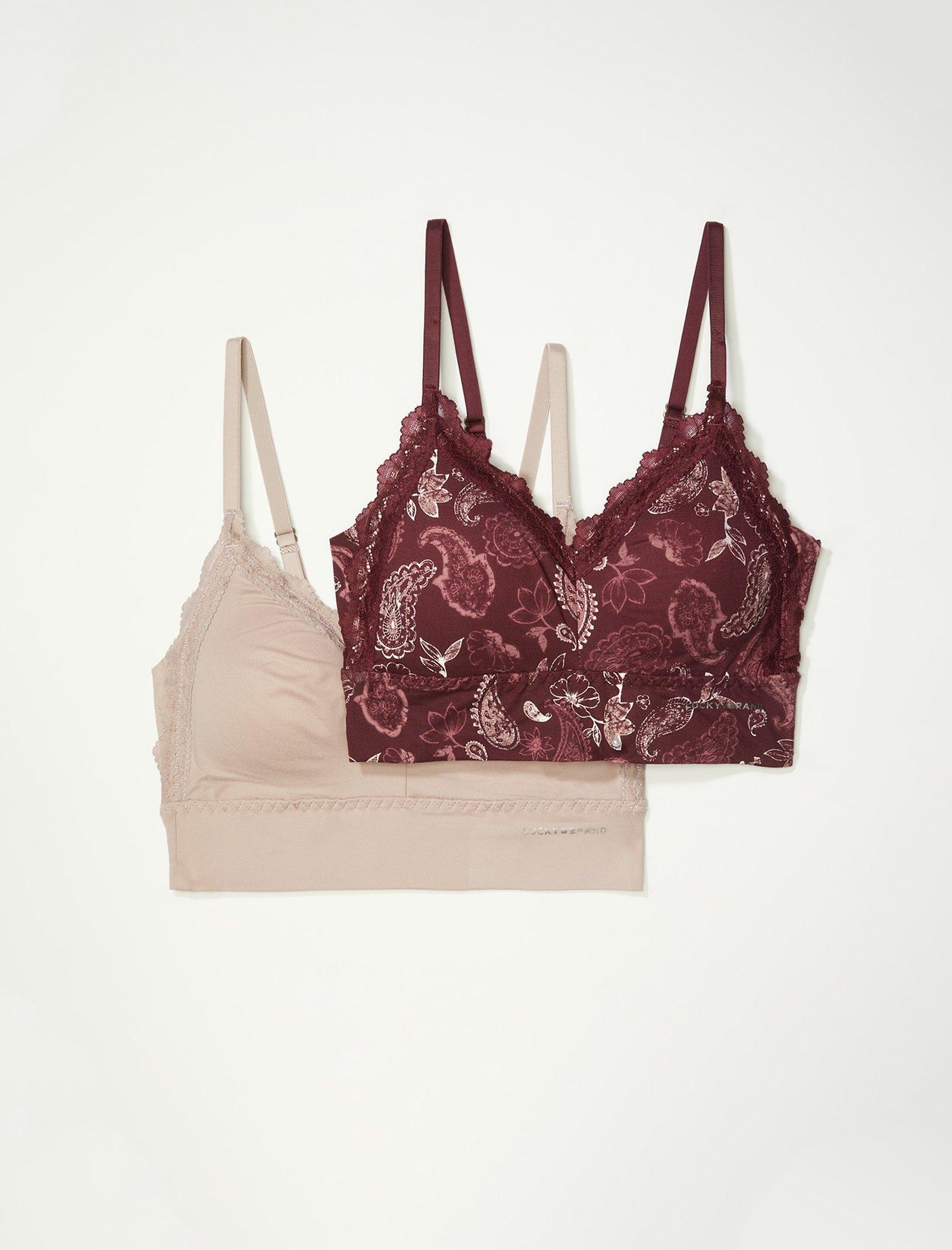 Lucky Brand Pretty Paisley Lace Bralette Set Of 2 Light Red