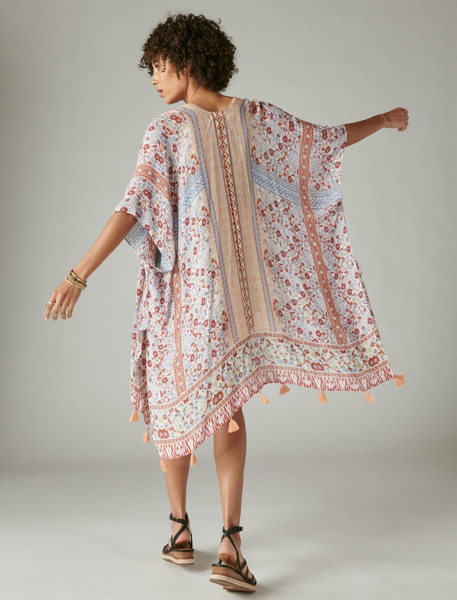 Lucky Brand Printed Boho Kimono Peach Multi