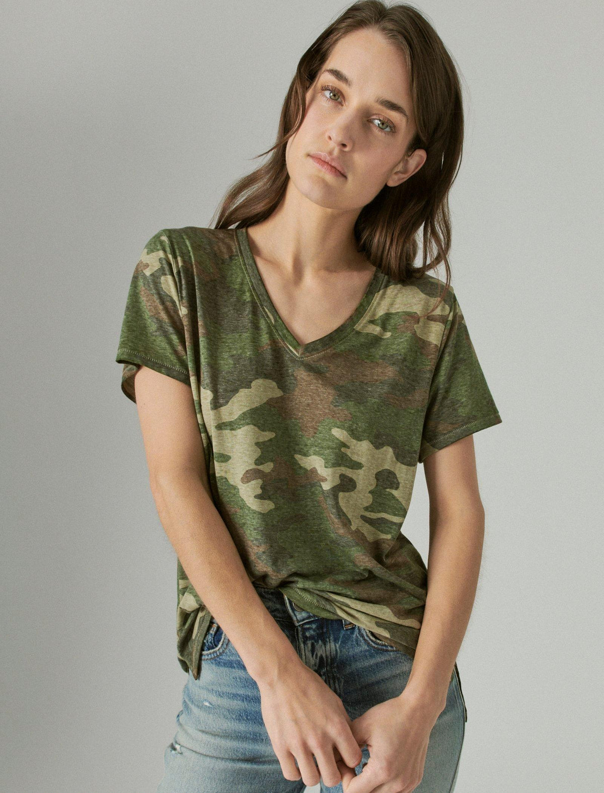 Lucky Brand Printed Burnout Tee Green Camo