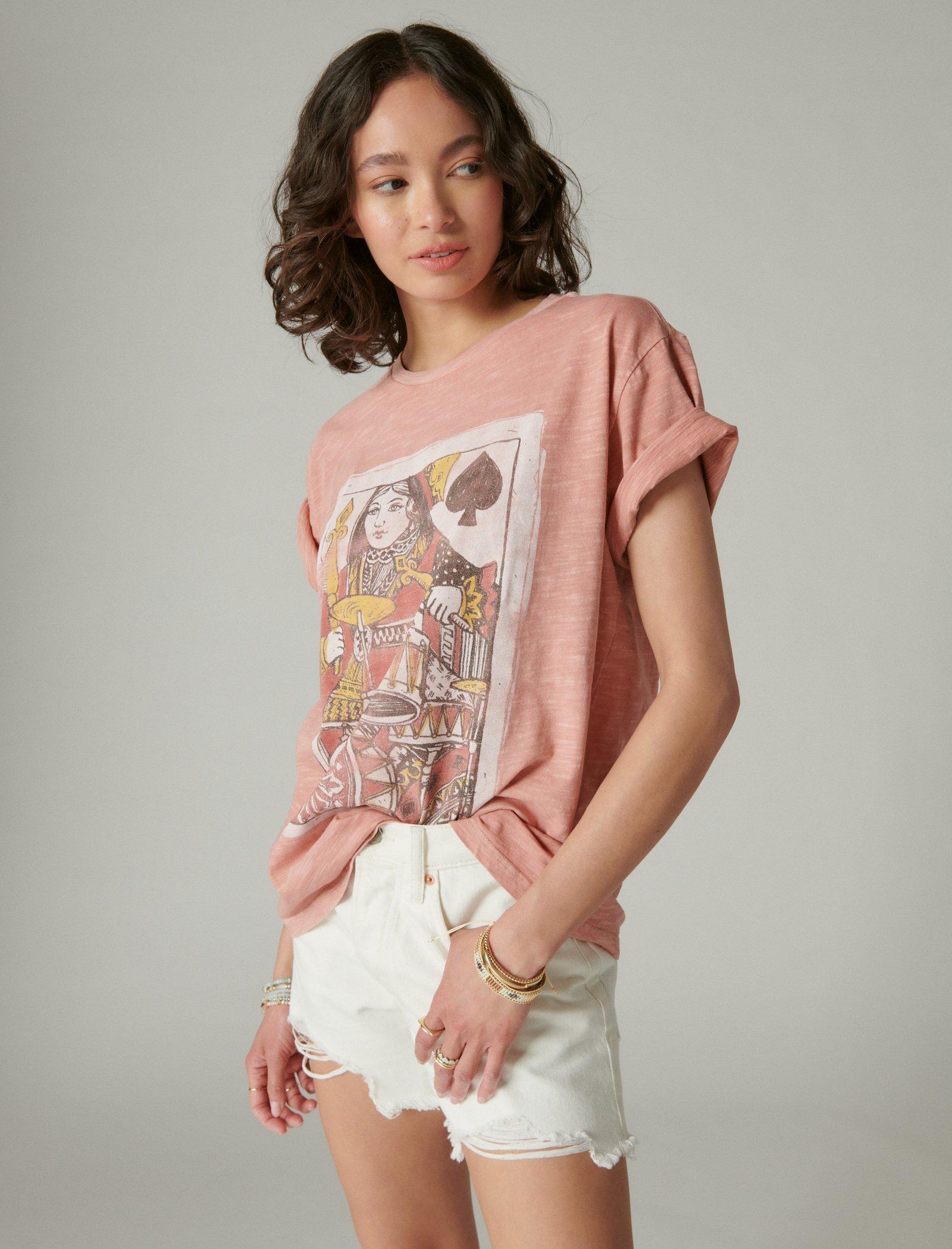 Lucky Brand Queen Of Spades Boyfriend Tee Ash Rose