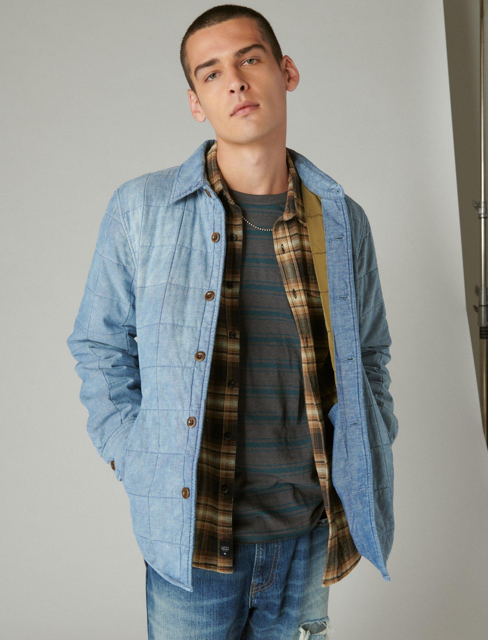 Lucky Brand Quilted Chambray Shirt Jacket Indigo