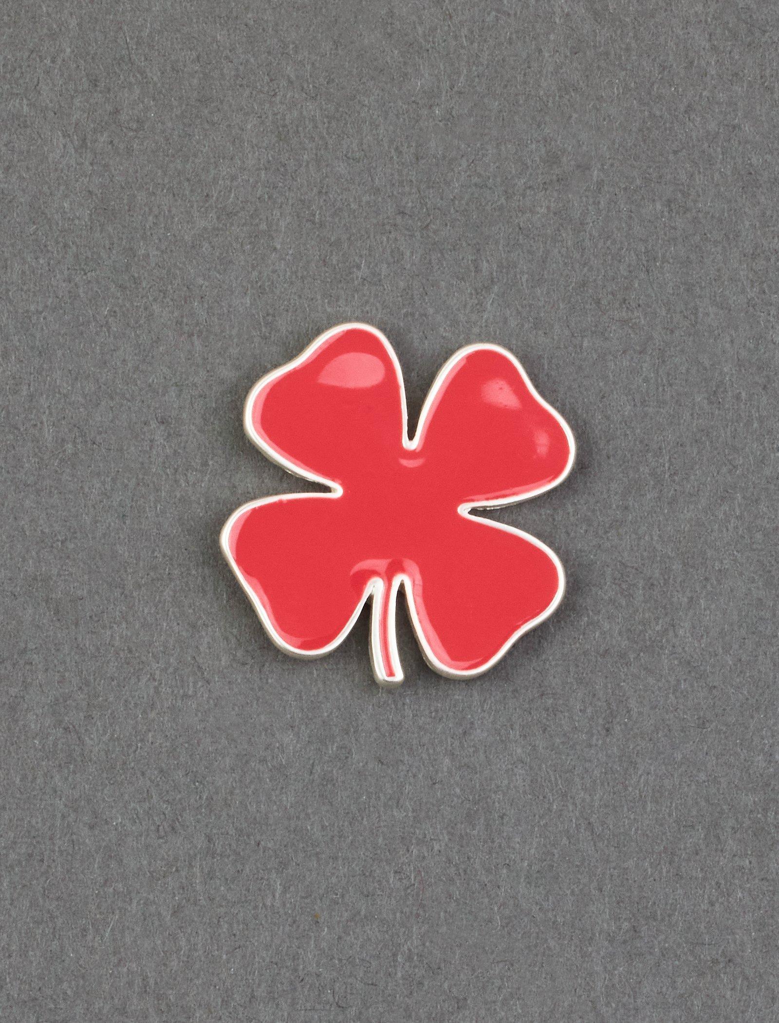 Lucky Brand Red Clover Enamel Pin Silver