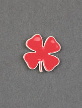 Lucky Brand Red Clover Enamel Pin Silver