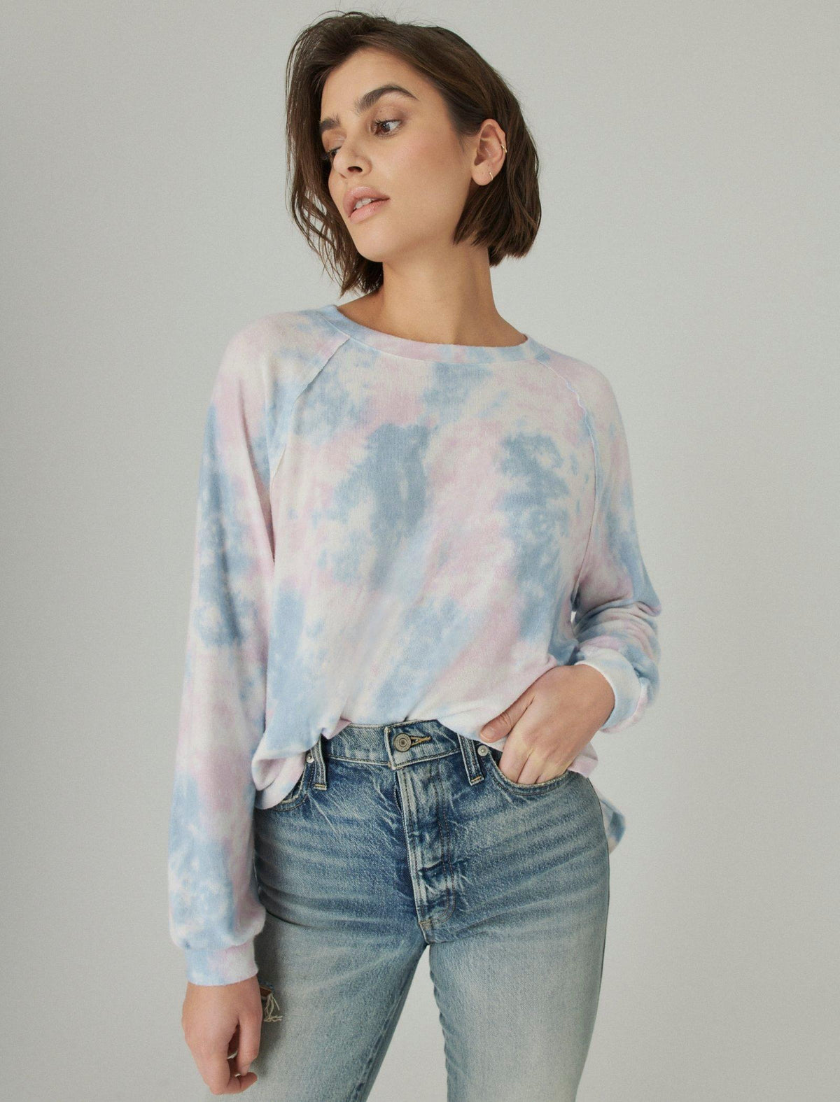 Lucky Brand Relaxed Cloud Jersey Crewneck Tie- Dye