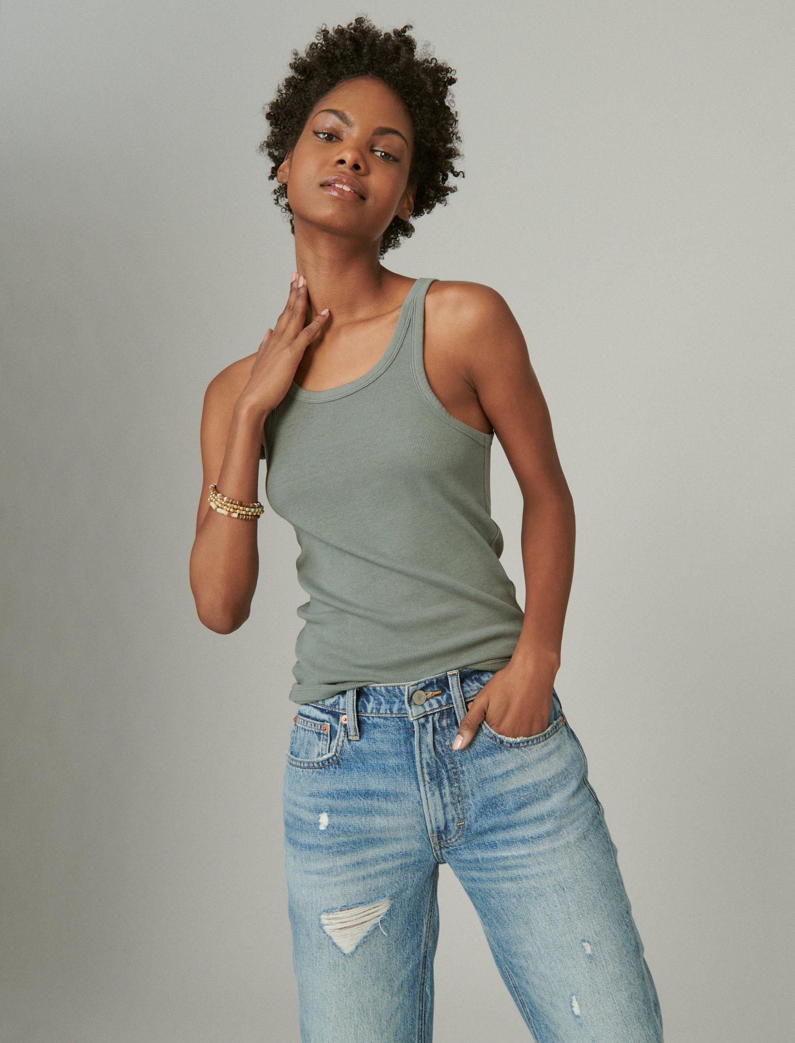Lucky Brand Ribbed Essential Tank Balsam Green