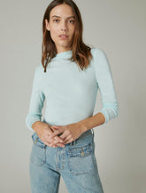 Lucky Brand Ribbed Mock Neck Long Sleeve Top Blue Glow