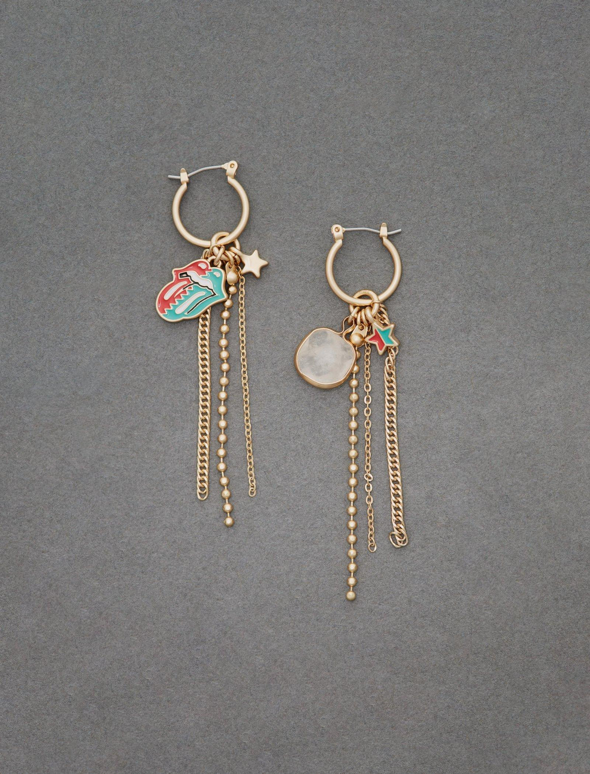 Lucky Brand Rolling Stones Charm Hoop Earring - Women's Ladies Accessories Jewelry Earrings Gold