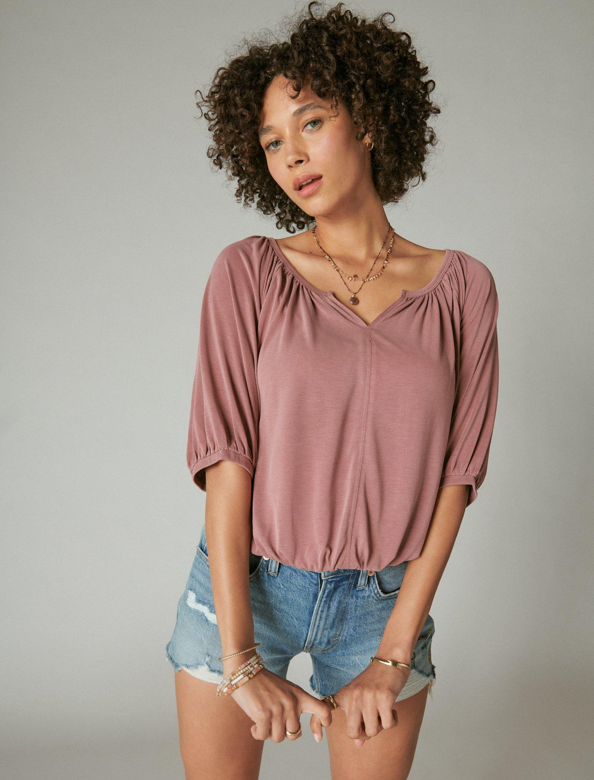 Lucky Brand Sandwash Peasant Top Rose Brown