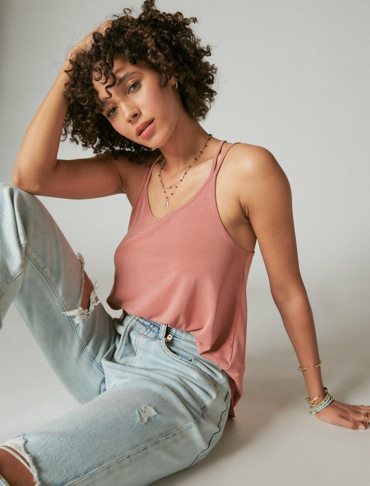 Lucky Brand Sandwash Strappy Tank Dusty Cedar