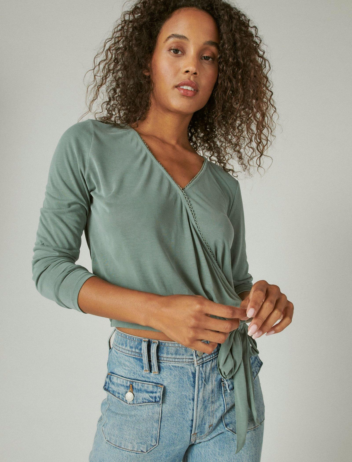 Lucky Brand Sandwash Surplice Top Loden Green