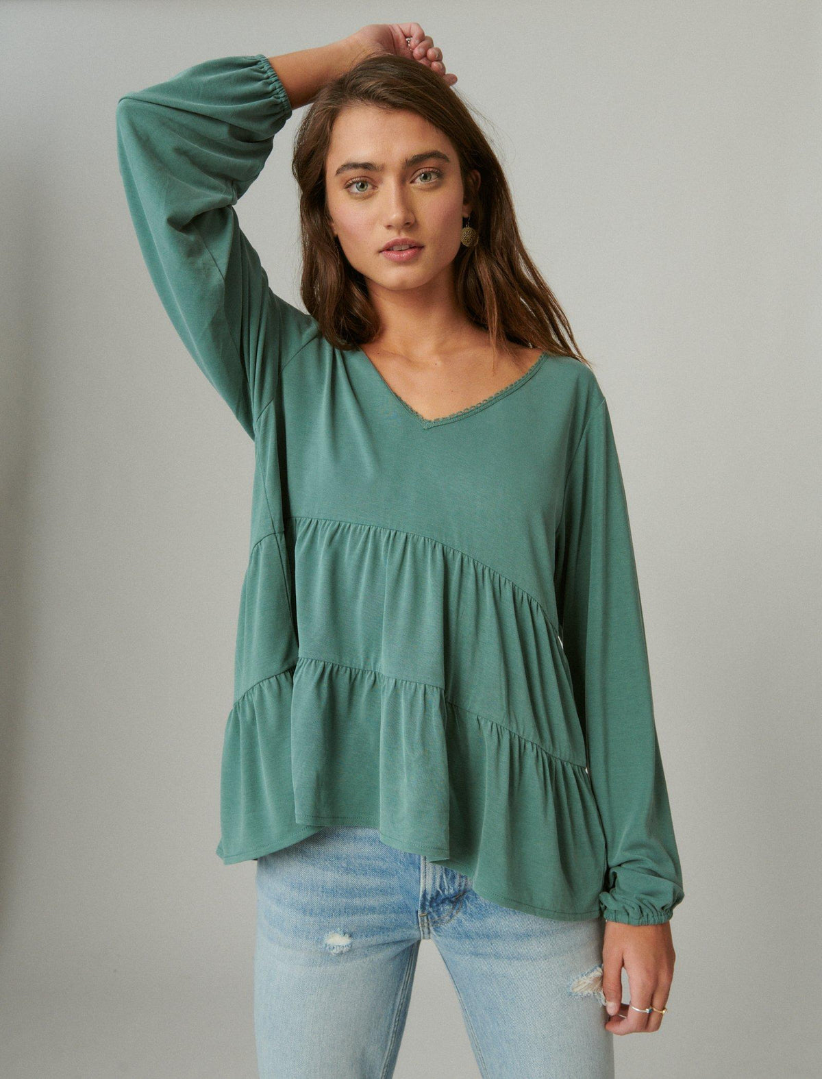 Lucky Brand Sandwash Tiered Tunic Sage Brush Green