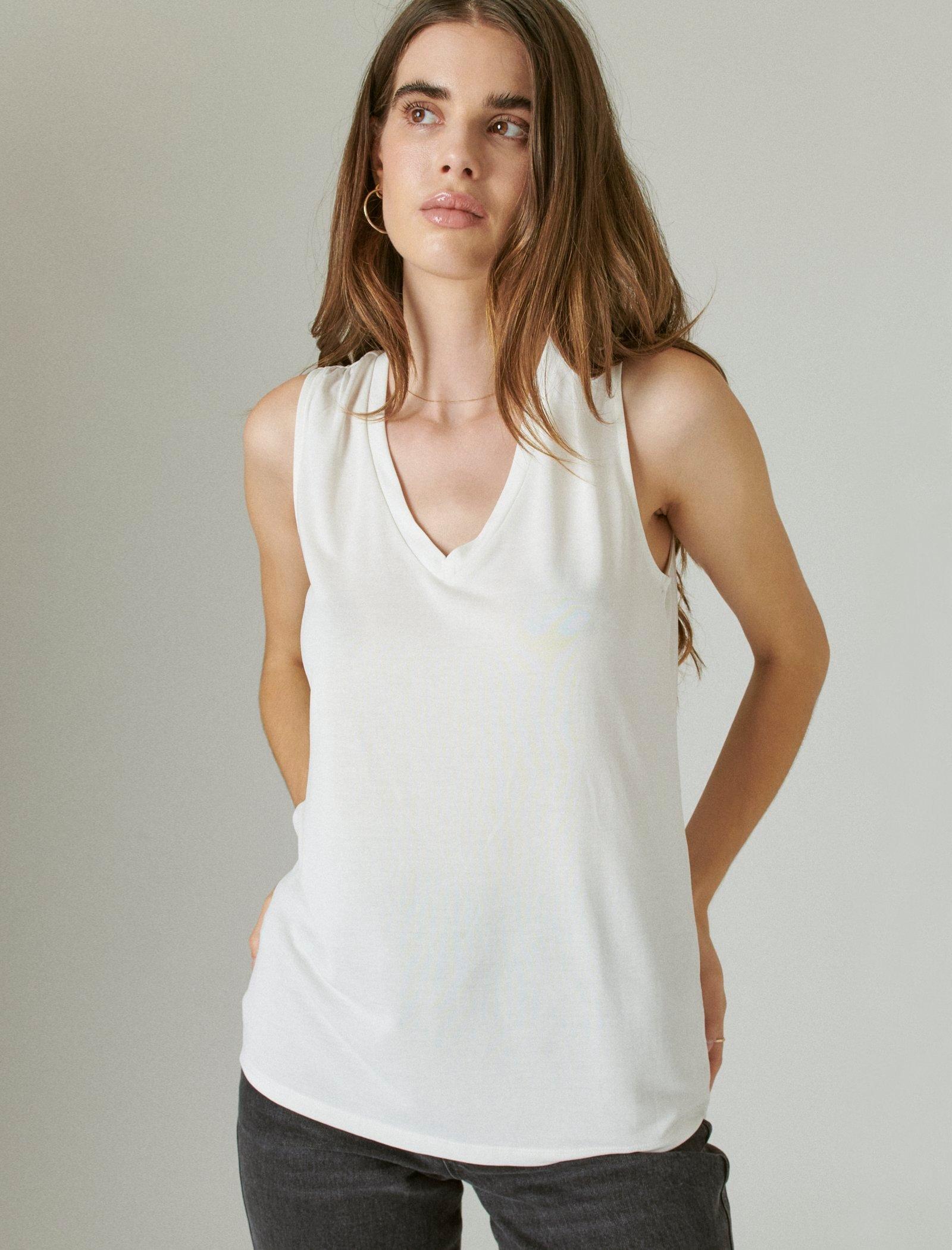 Lucky Brand Sandwash V-Neck Tank Bright White