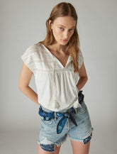 Lucky Brand Schiffley Notch Neck Top Cloud Dancer