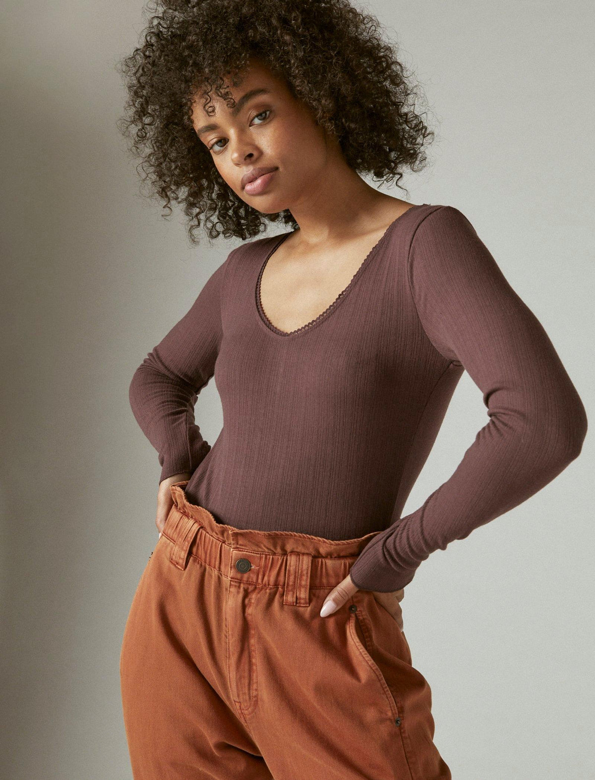 Lucky Brand Scoop Neck Bodysuit Huckleberry