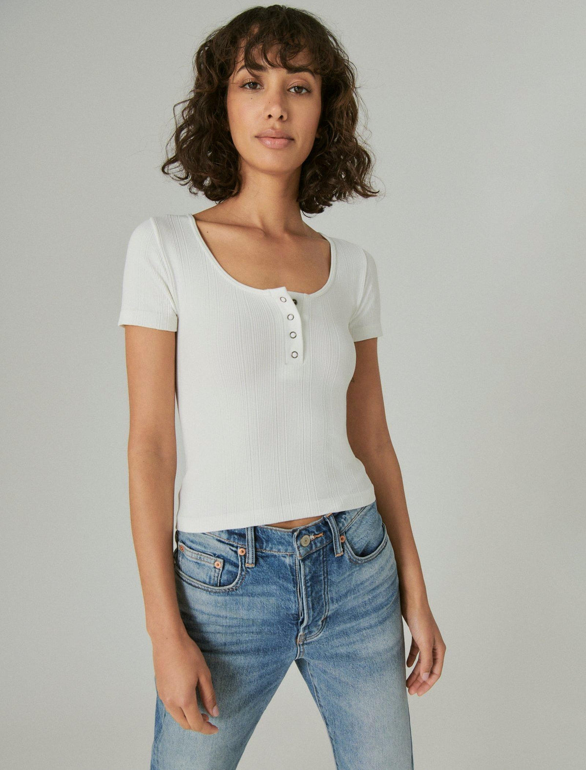 Lucky Brand Seamless Henley Tee Cream