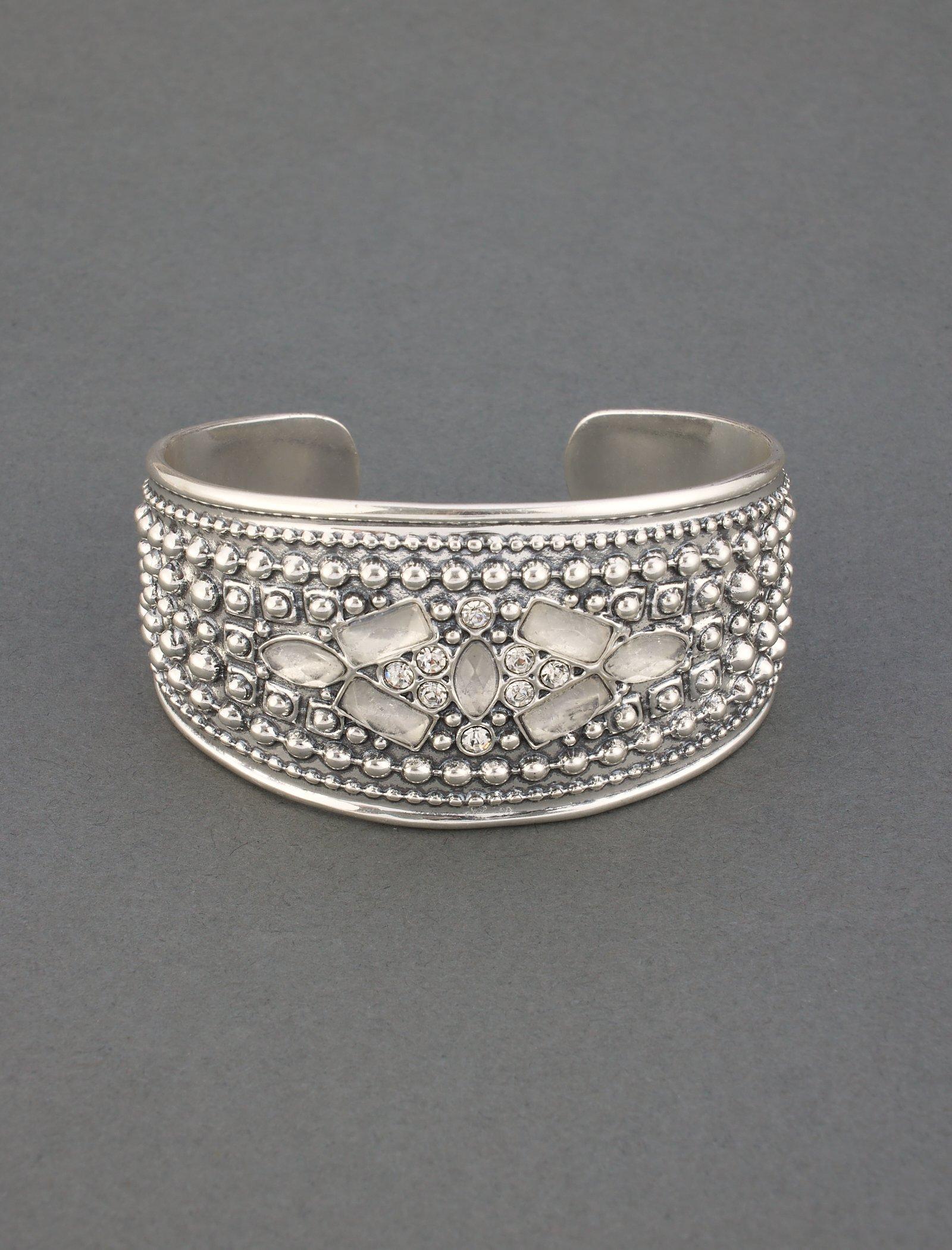 Lucky Brand Set Stone Oxidized Statement Cuff Bracelet Silver