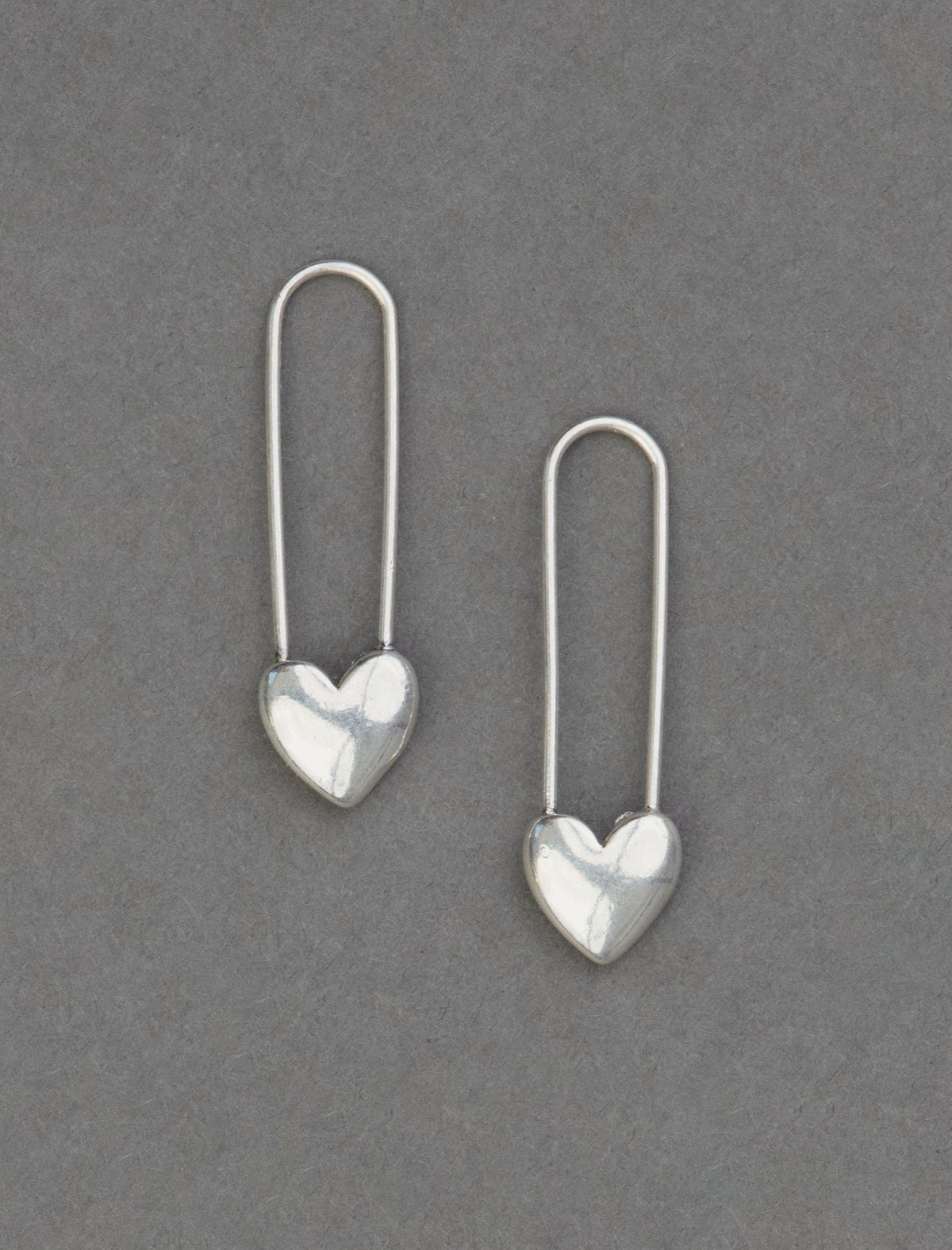 Lucky Brand Safety Pin Heart Earrings Silver