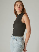 Lucky Brand Sleeveless Mock Neck Top - Women's Clothing Tops Tees Shirts Jet Black