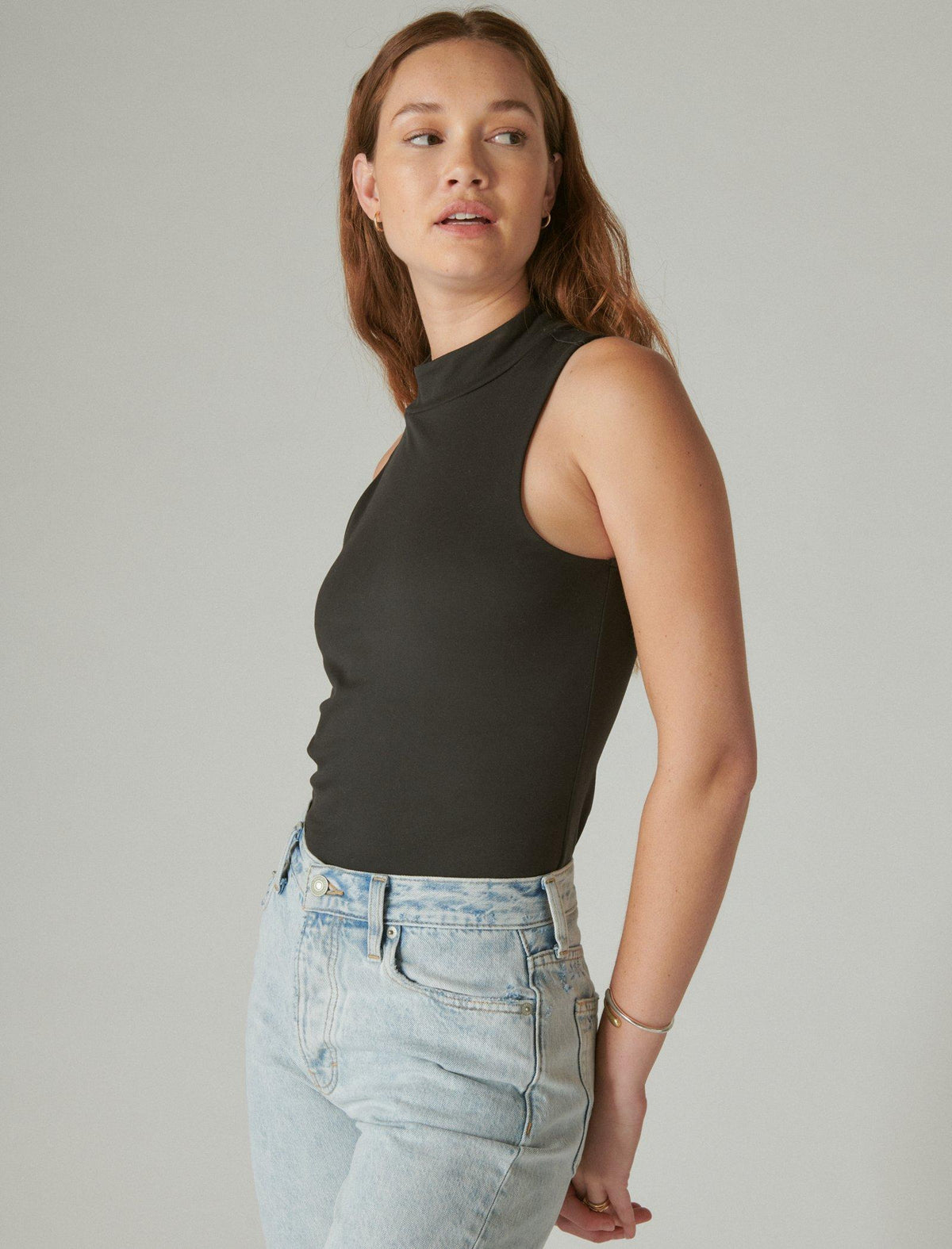 Lucky Brand Sleeveless Mock Neck Top Jet Black