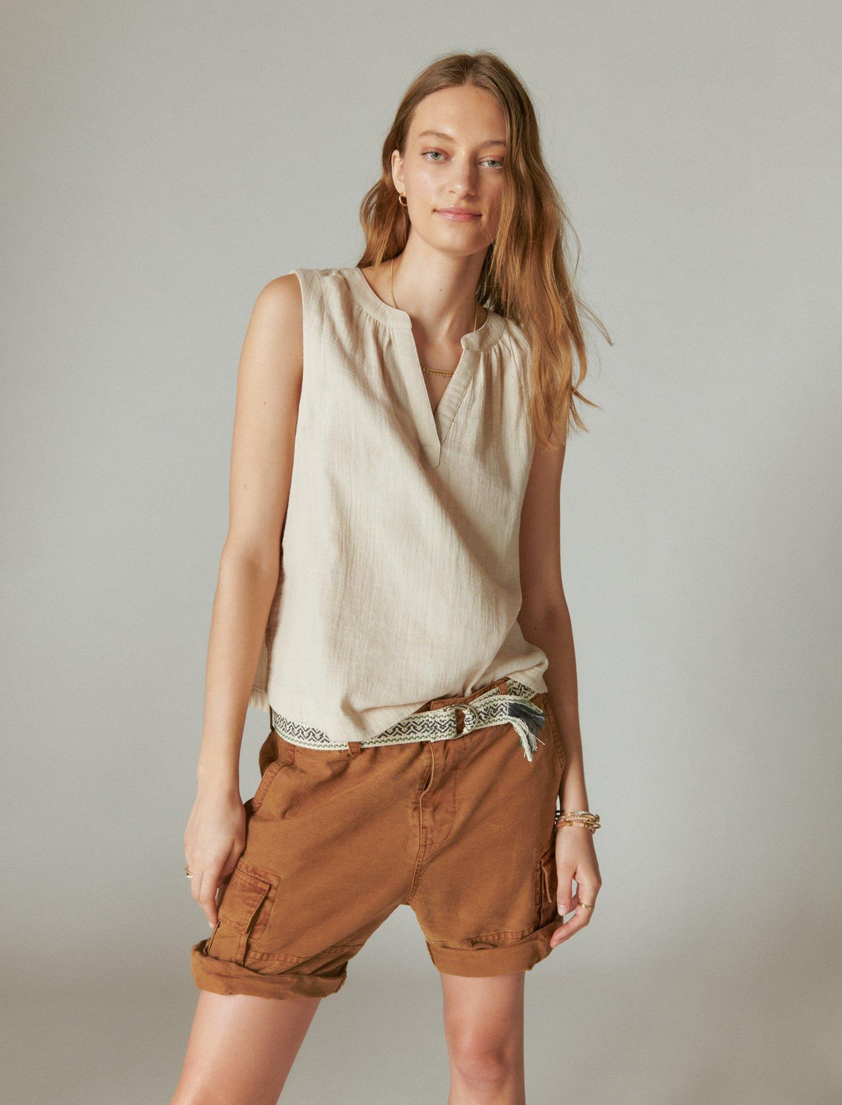 Lucky Brand Sleeveless Popover Shirt Cream