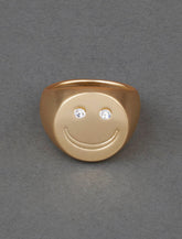Lucky Brand Smiley Pave Signet Ring Gold