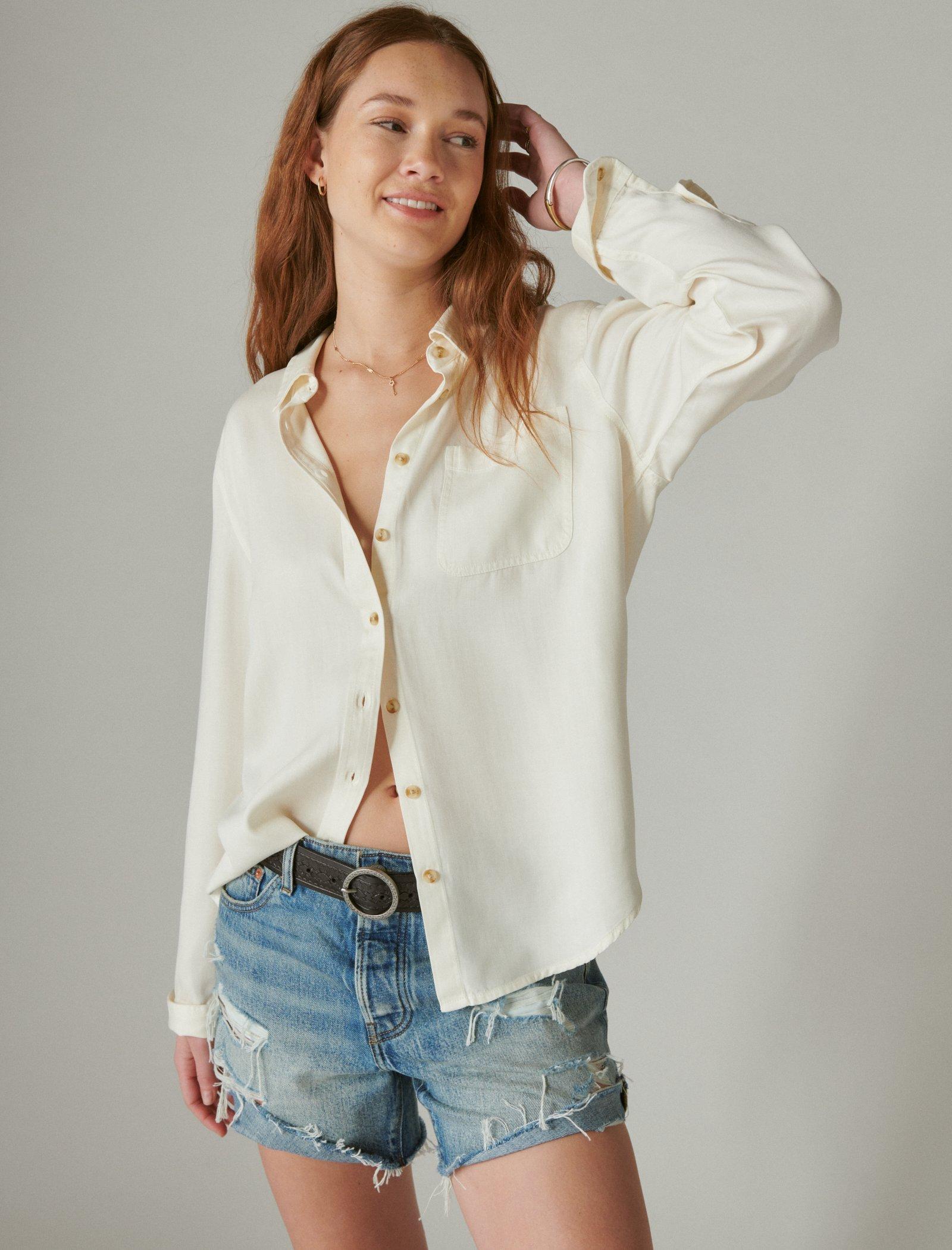 Lucky Brand Solid Boyfriend Button Down Shirt Tofu