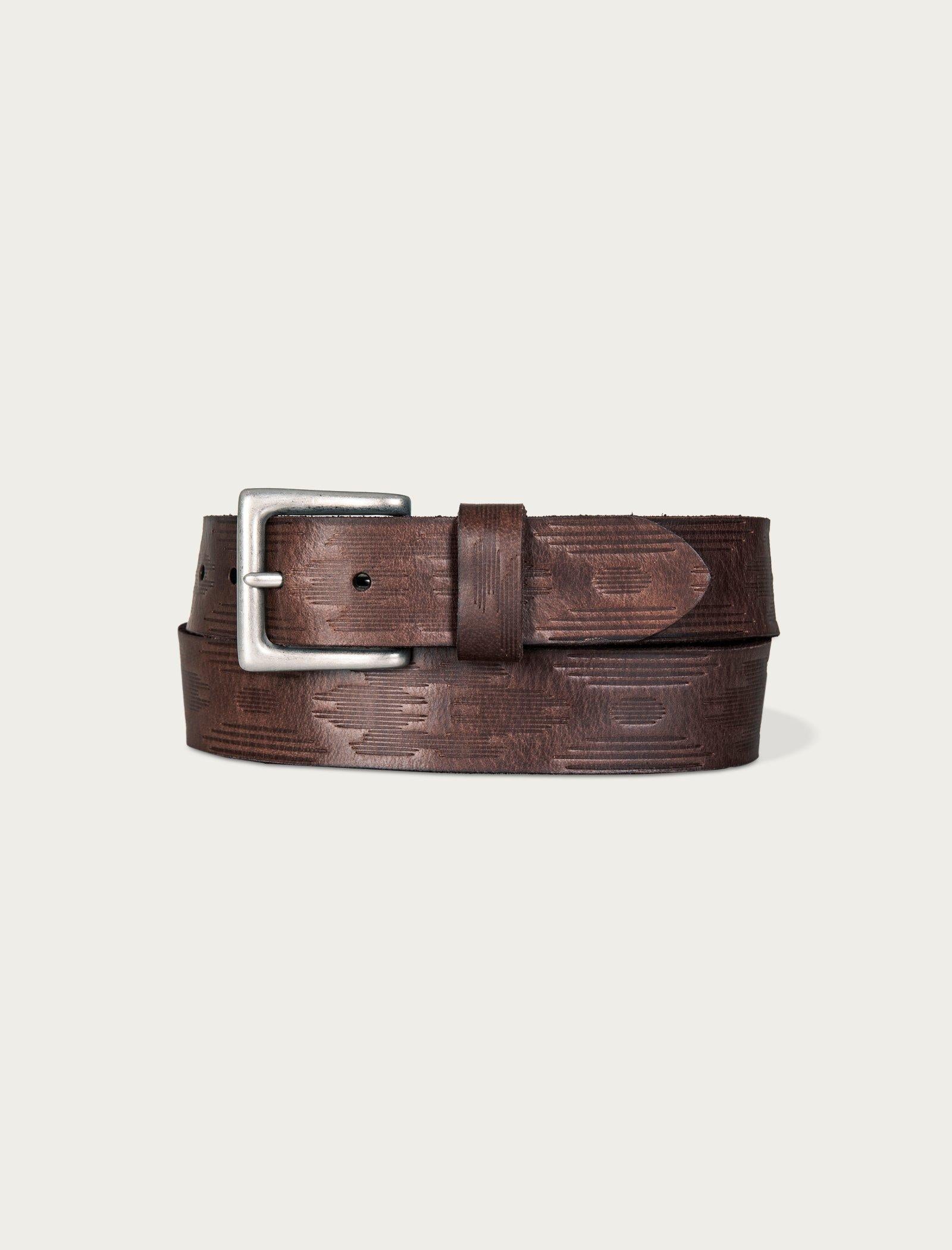 Lucky Brand Southwest Embossed Leather Belt Dark Brown