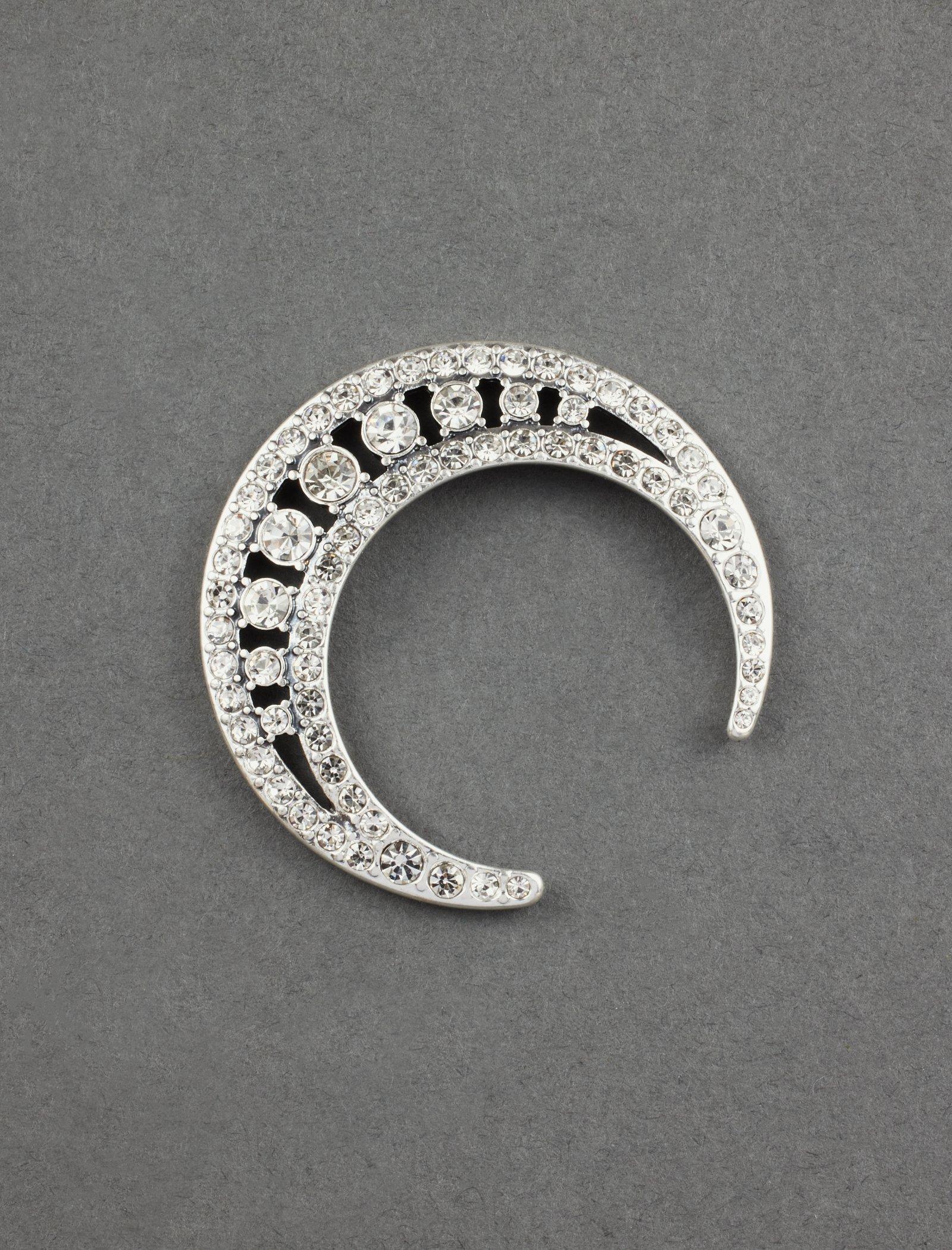 Lucky Brand Sparkle Pave Moon Brooch Silver