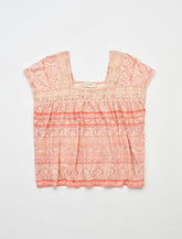 Lucky Brand Square Neck Printed Beach Tee Peach Multi