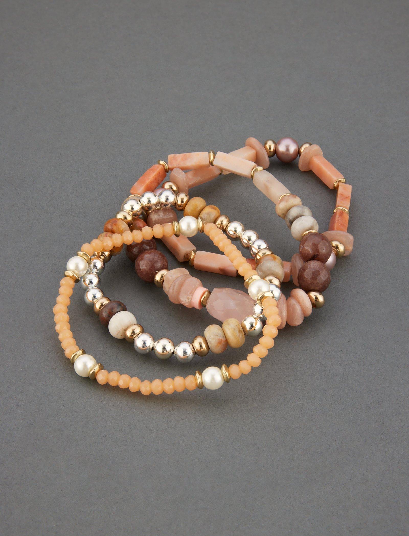 Lucky Brand Statement Beaded Bracelet Set Two Tone