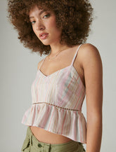 Lucky Brand Striped Linen Crop Cami Pink Multi