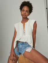 Lucky Brand Studded Babydoll Top Cream