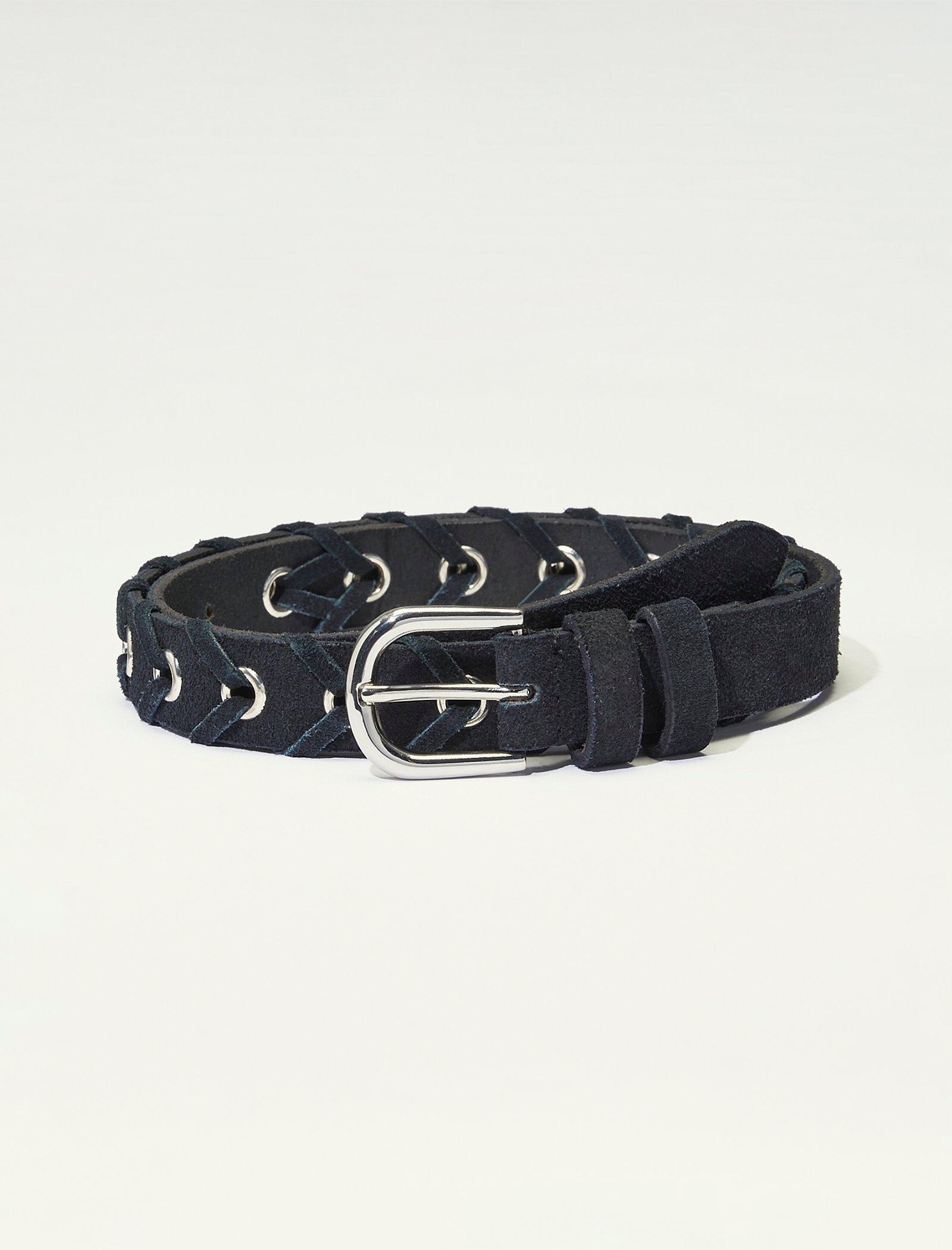 Lucky Brand Suede Braided Grommet Belt Black