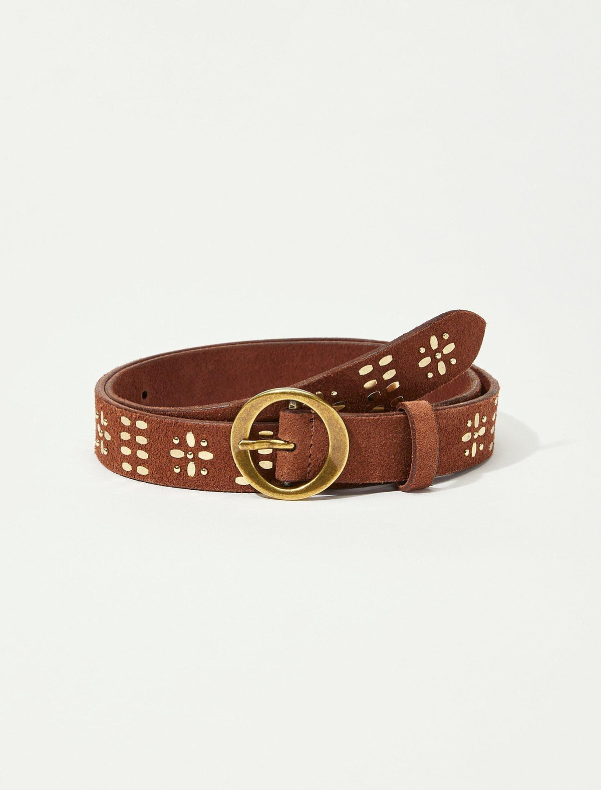 Lucky Brand Suede Flower Stud Belt Medium Brown