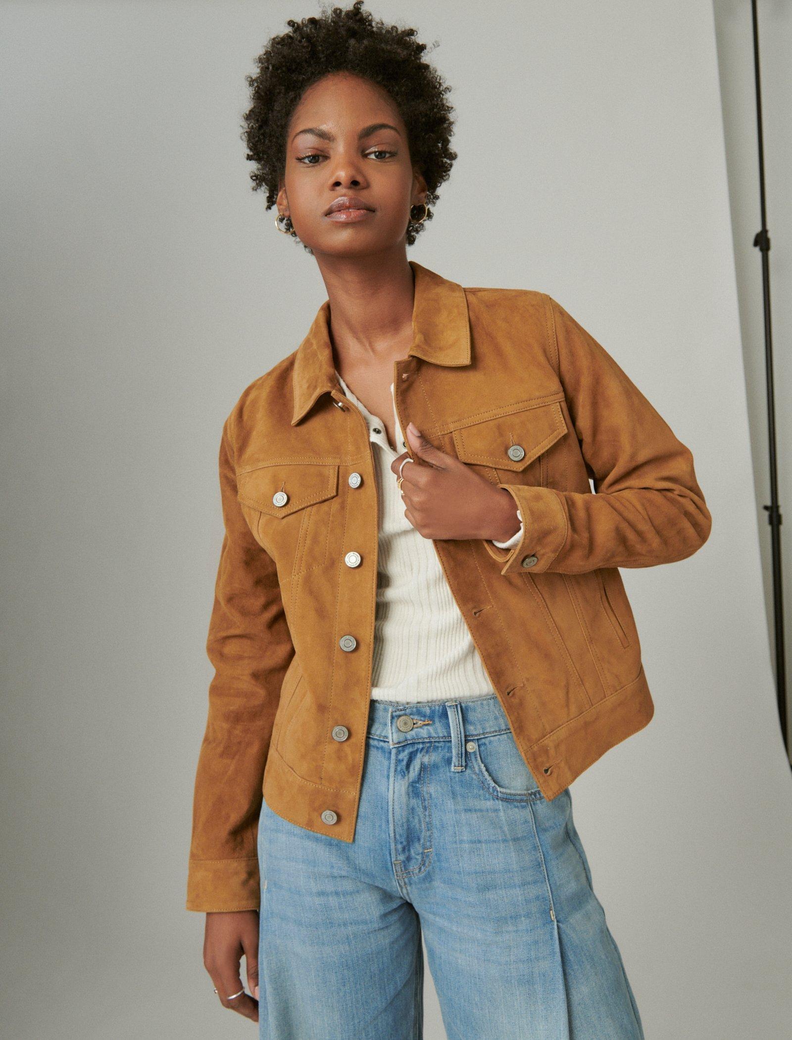 Lucky Brand Suede Trucker Jacket Camel